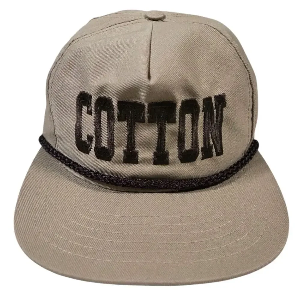 Vintage COTTON Snapback Hat Tan Brown USA Rope Embroidered Streetwear Unisex